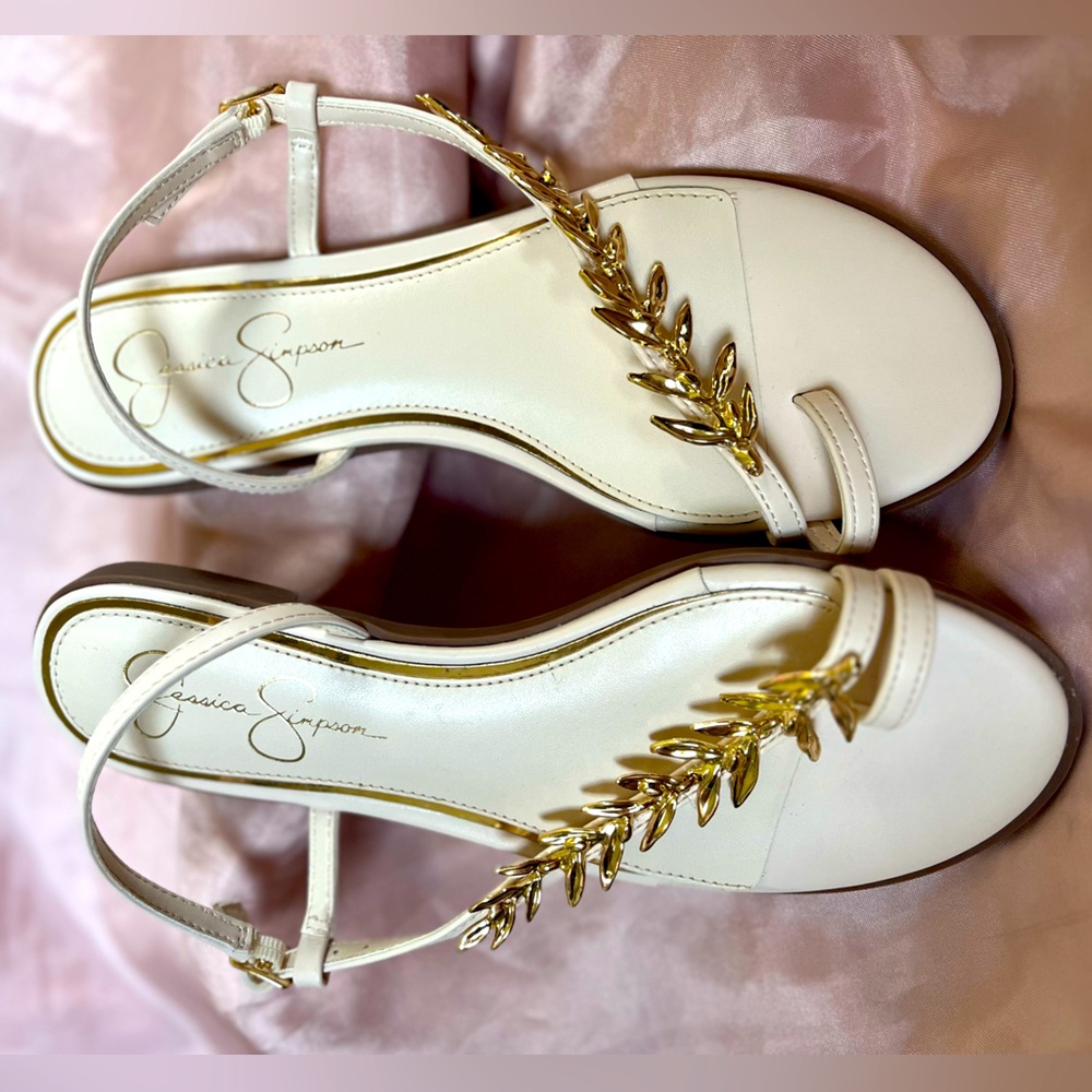 Never-Worn Jessica Simpson Sandals with Gold Metal Accent and rubber-like sole